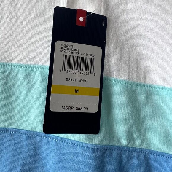 IZOD Men's Polo Shirt Size Medium Performance Stretch Blue Striped Colorblock - Picture 6 of 7